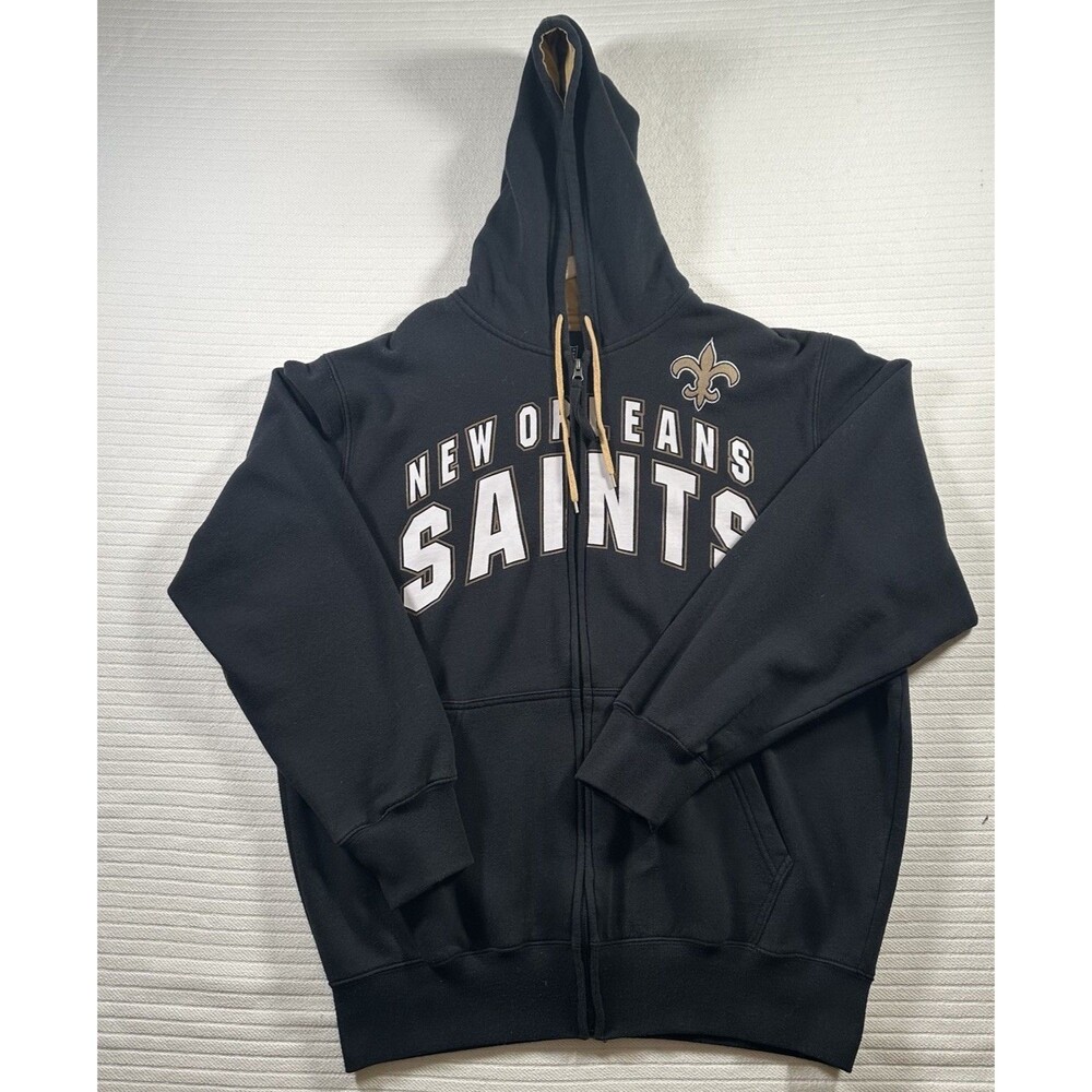 NFL New Orleans Saints Men’s Large Full Zip Hoodie Sweatshirt Black Gold